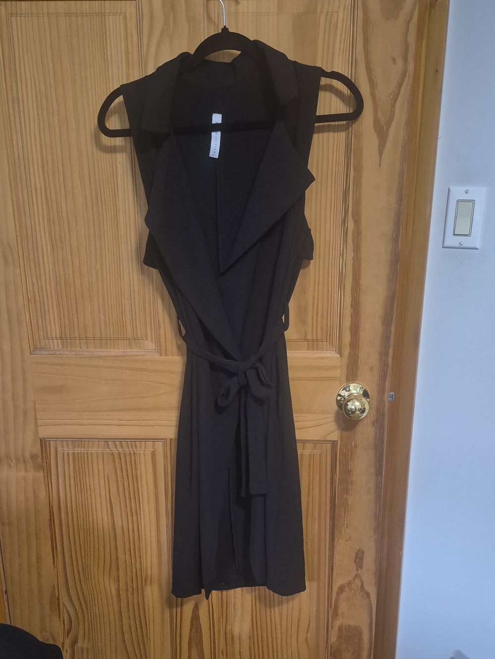 Sleeveless Black Drape Front Tie-Waist Vest